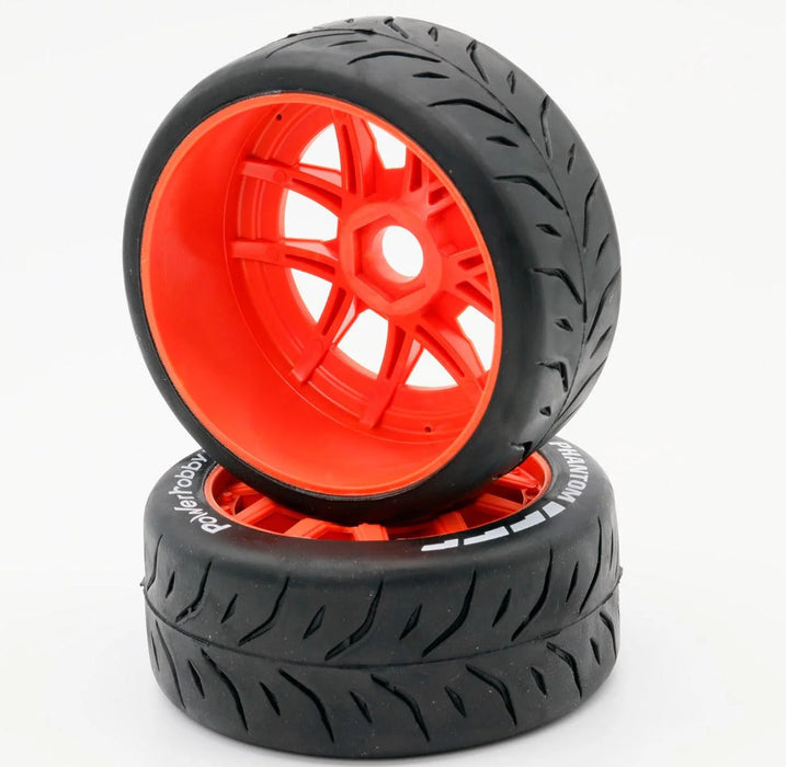 Powerhobby PHBPHT2402-MO Orange Medium Compound 1/8 GT Phantom Belted Mounted Tires 1 Pair