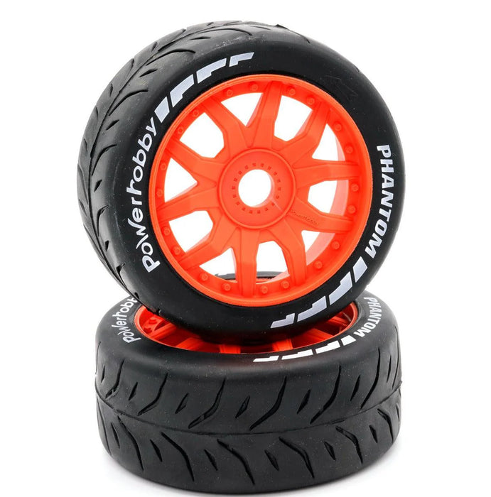 Powerhobby PHBPHT2402-MO Orange Medium Compound 1/8 GT Phantom Belted Mounted Tires 1 Pair