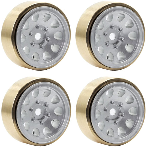 Powerhobby SCX24113 Silver Z5 Aluminum 1.0" Rock Crawler Wheels with Brass Rings 4 Pack