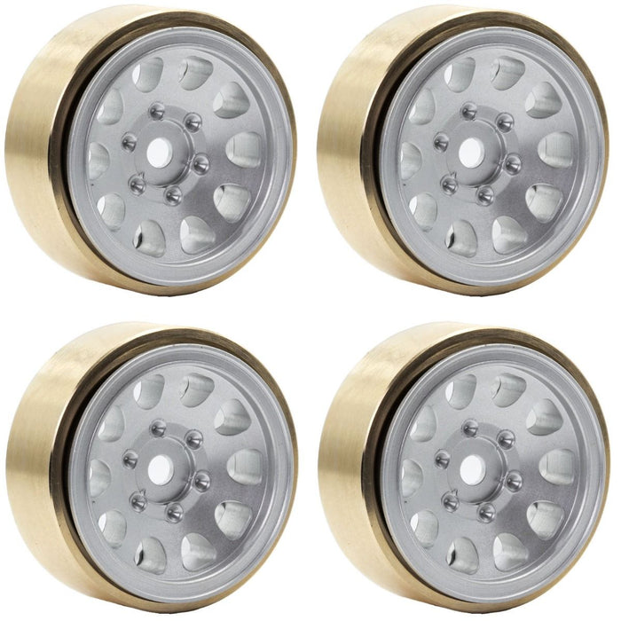Powerhobby SCX24113 Silver Z5 Aluminum 1.0" Rock Crawler Wheels with Brass Rings 4 Pack