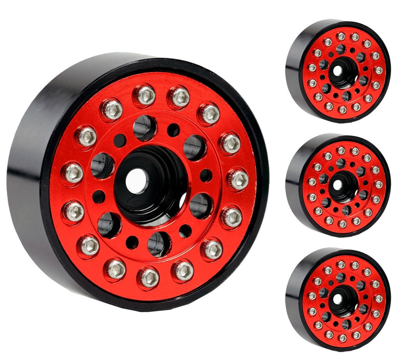 Powerhobby SCX24135 6 Hole Aluminum 1.0" Rock Crawler Beadlock Wheels 4 Pack - Red