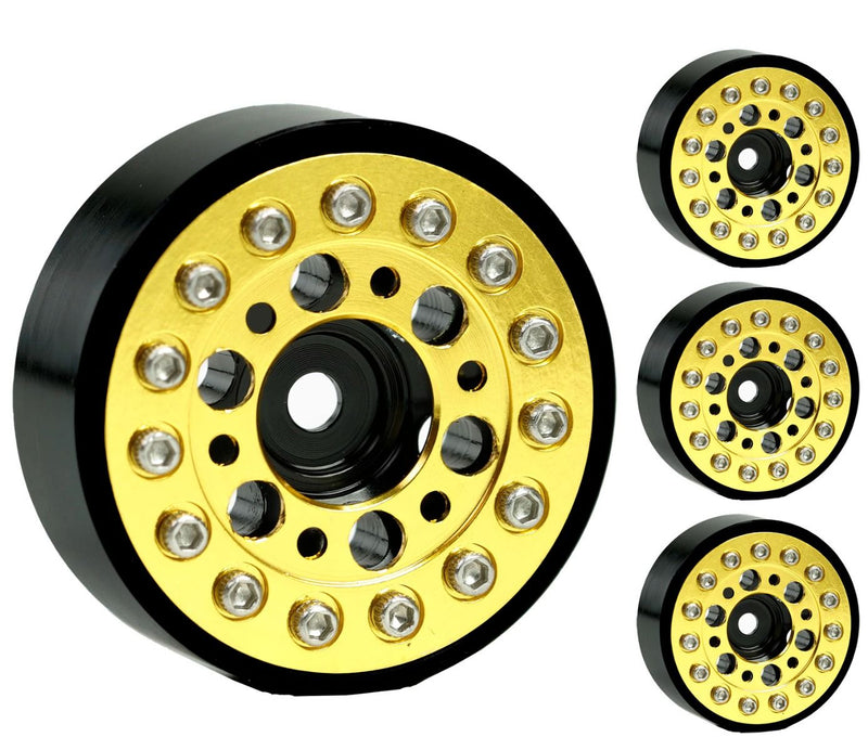 Powerhobby SCX24135 6 Hole Aluminum 1.0" Rock Crawler Beadlock Wheels 4 Pack - Yellow