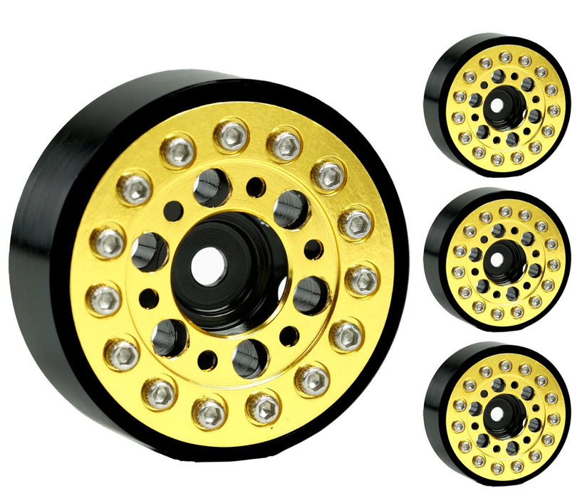 Powerhobby SCX24135 6 Hole Aluminum 1.0" Rock Crawler Beadlock Wheels 4 Pack - Yellow