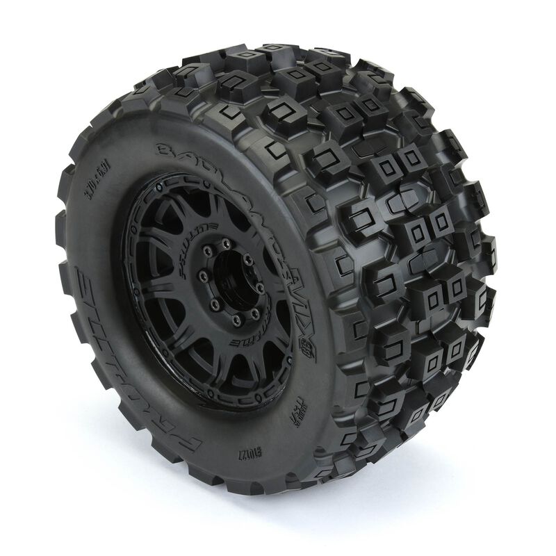 Pro-Line 10127-10 Badlands MX38 HP Tires Mounted on Black Raid 3.8 17mm Hex Wheels 1 Pair