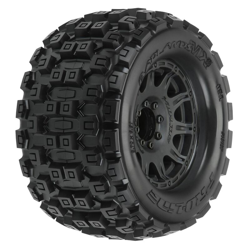 Pro-Line 10127-10 Badlands MX38 HP Tires Mounted on Black Raid 3.8 17mm Hex Wheels 1 Pair