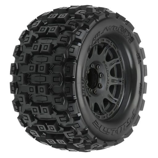 Pro-Line 10127-10 Badlands MX38 HP Tires Mounted on Black Raid 3.8 17mm Hex Wheels 1 Pair