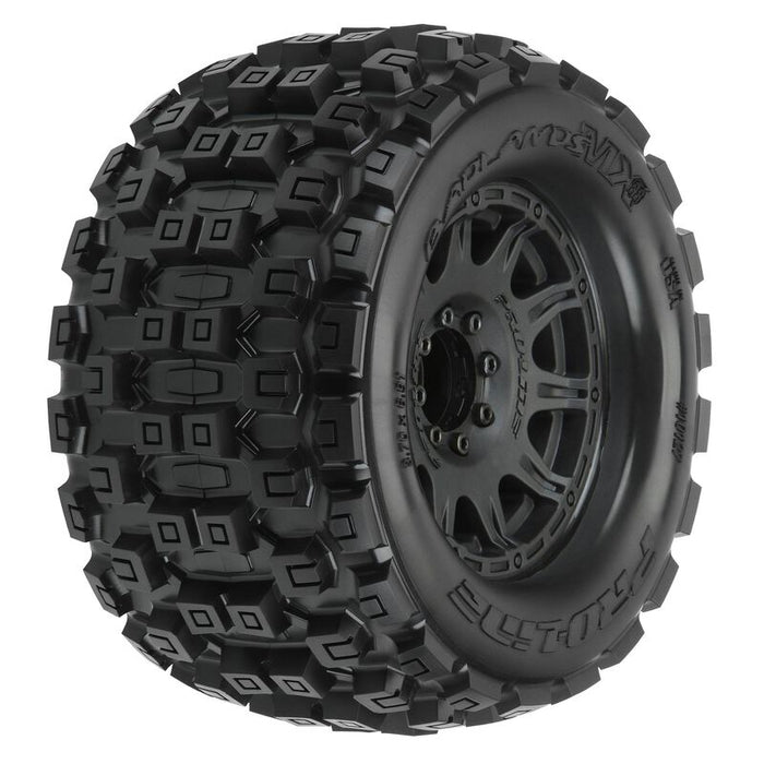 Pro-Line 10127-10 Badlands MX38 HP Tires Mounted on Black Raid 3.8 17mm Hex Wheels 1 Pair