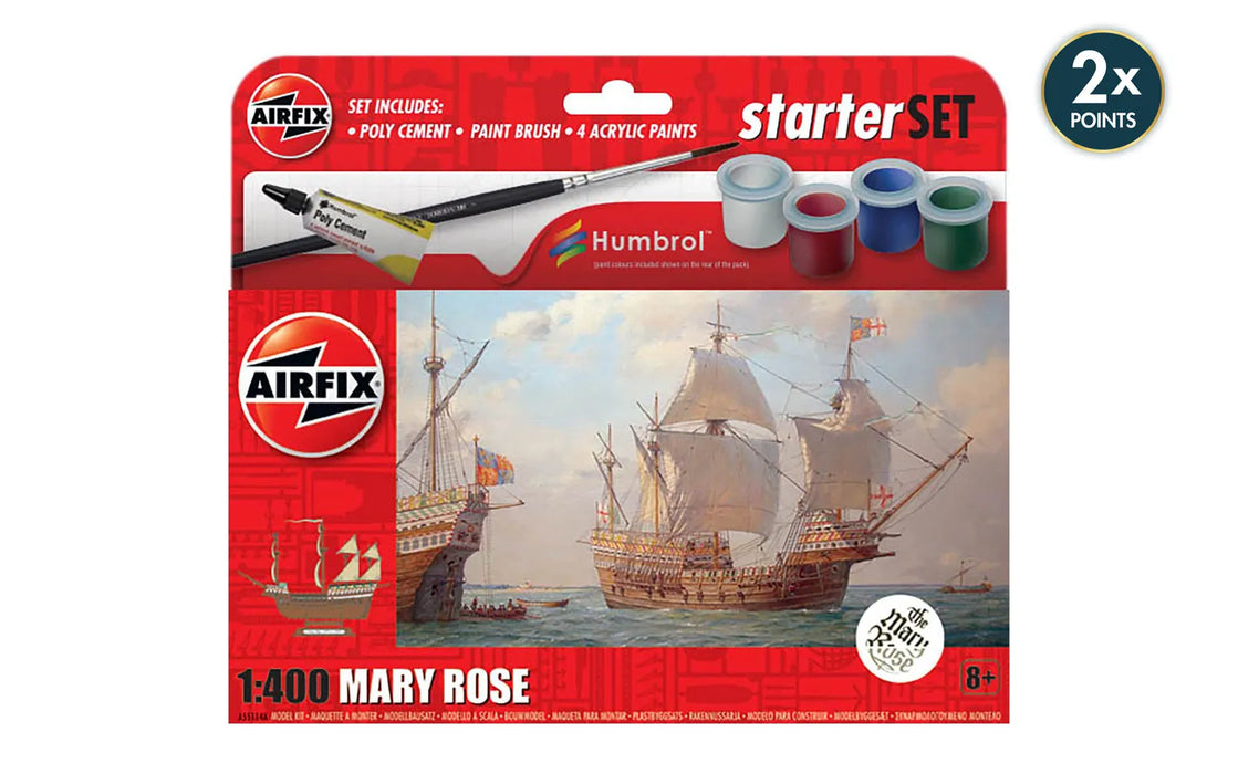 AIRFIX A55114A 1/400 Mary Rose Sailing Ship Small Starter Set (With Paint & Glue)