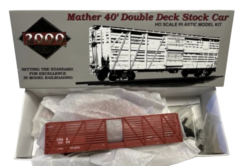 Proto 2000 HO Scale Mather 40' Single Deck Stock Car Kit Burlington CB&Q 50109 - NOS
