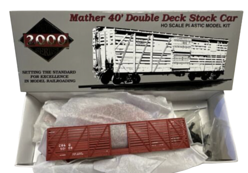 Proto 2000 HO Scale Mather 40' Single Deck Stock Car Kit Burlington CB&Q 50109 - NOS