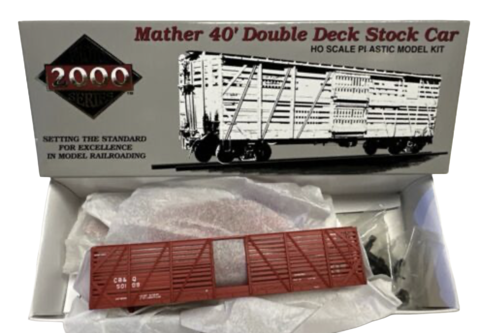 Proto 2000 HO Scale Mather 40' Single Deck Stock Car Kit Burlington CB&Q 50109 - NOS