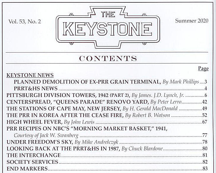 PRRT&HS The Keystone Volume 53, Issue No. 2 Summer 2020