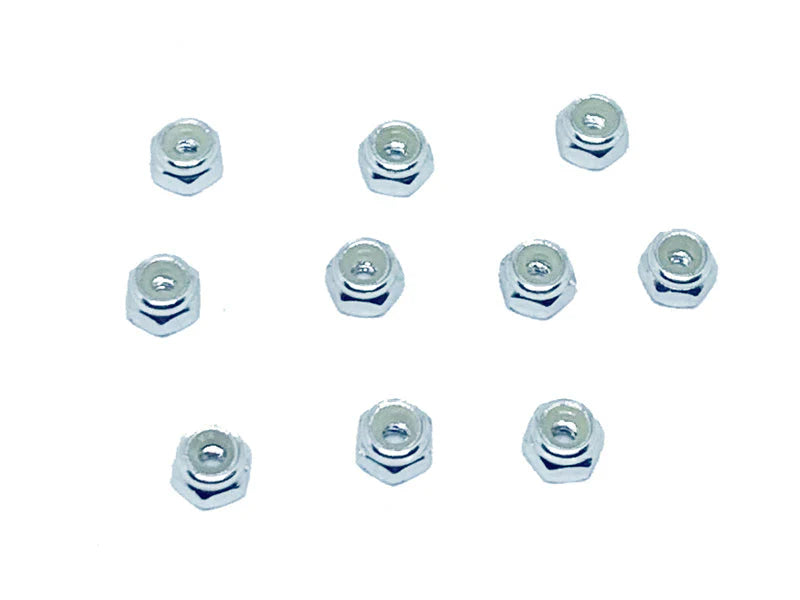 Racers Edge 3152S Silver Nylon Lock Nut M2 (10 Pack)