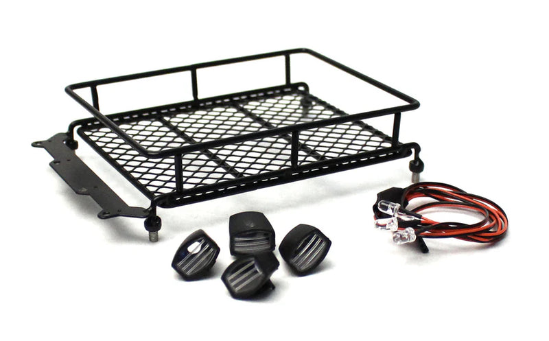 Racers Edge 3416BK 1/10 Scaler Metal Mesh Roof Rack, Oval Lights - Black