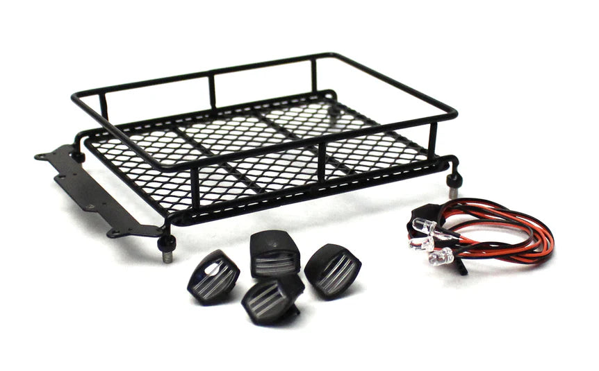 Racers Edge 3416BK 1/10 Scaler Metal Mesh Roof Rack, Oval Lights - Black