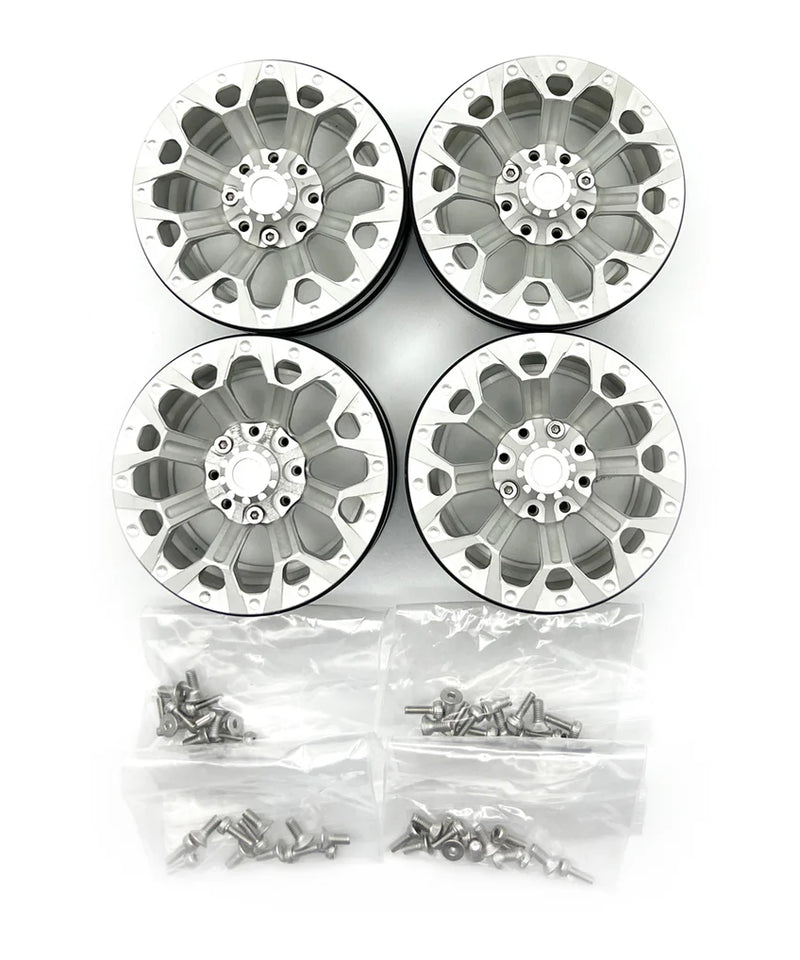 Racers Edge 3462 1.9 Aluminum Beadlock Rims (4 Pieces) Y Pattern, Silver