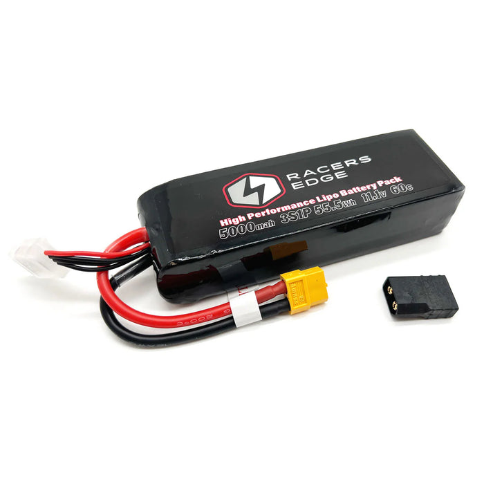 Racers Edge 5000mAh 3S 11.1V 60C Soft Pack Lipo Battery, XT60 Plug with TRX Adapter