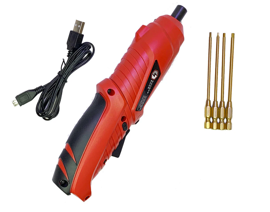 Racers Edge 7200 Electric Mini Screwdriver with TiN Coated 4 Piece Metric Hex Bit Set