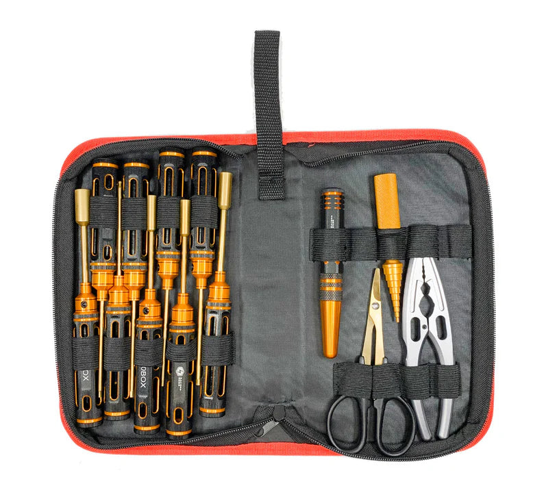 Racers Edge 7752 Large Handle Metric 13 Piece Deluxe Tool Set, Black Gold, with Premium Bag