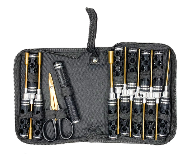 Racers Edge 7753 Honeycomb Handle 14 Piece Premium Tool Set, Black, with Carry Case