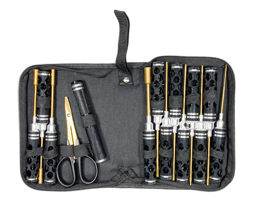 Racers Edge 7753 Honeycomb Handle 14 Piece Premium Tool Set, Black, with Carry Case