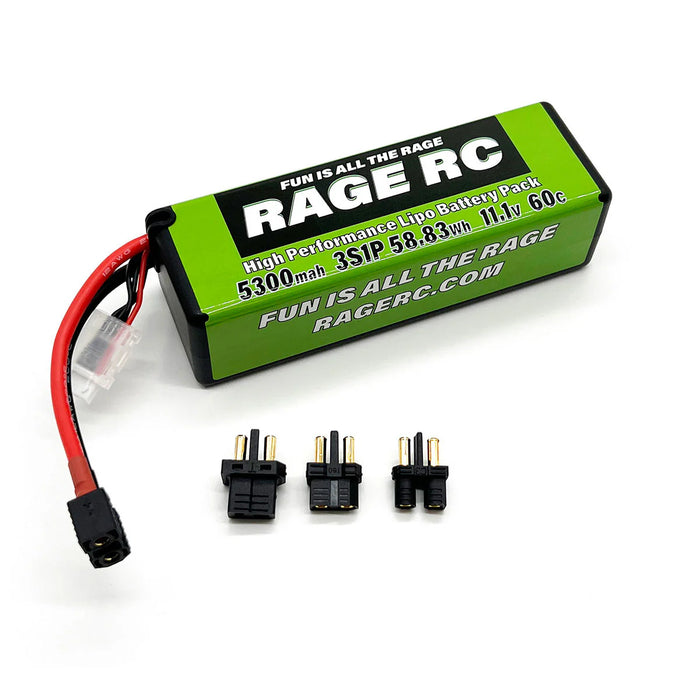 Rage RC LP53003S60U 5300mAh 3S 11.1V 60C Hard Case LiPo Battery with Universal Connector EC3, XT60, T-Plug