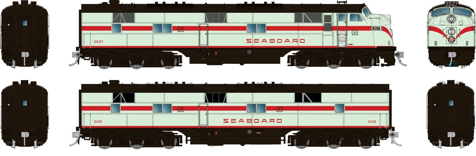 Rapido 29029 HO Scale EMD E7A + E7B Seaboard Air Line SAL 3027/3105 - DC