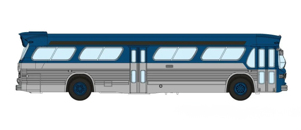 Rapido 573096 N Scale New Look Suburban Bus - Unlettered Blue/Silver (with Working Headlights)