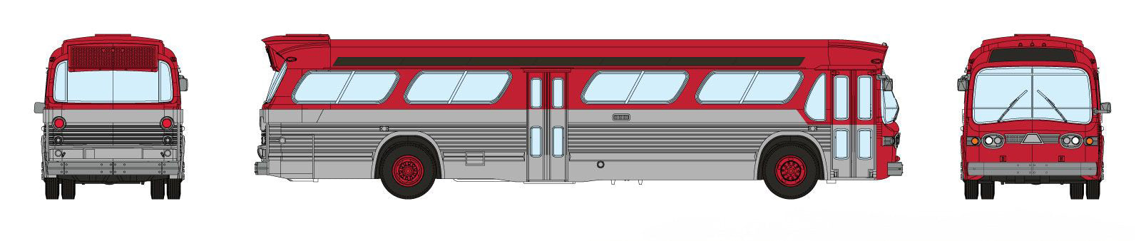 Rapido 573097 N Scale New Look Suburban Bus - Unlettered Red/Silver (with Working Headlights)