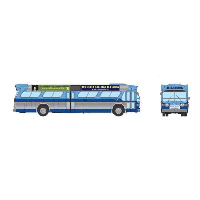 Rapido 753146 HO Scale Deluxe New Look Suburban Bus - New York MTA - Blue 8854 with ads