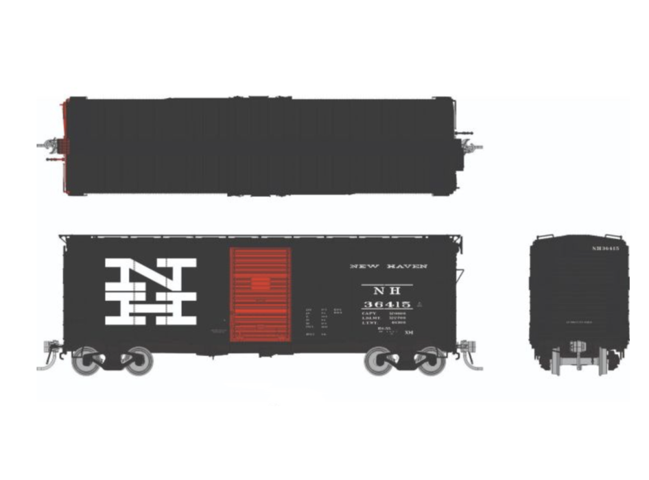 Rapido Trains 1011013A HO Scale 1937 AAR Boxcar New Haven "Black and Orange" NH #s Vary