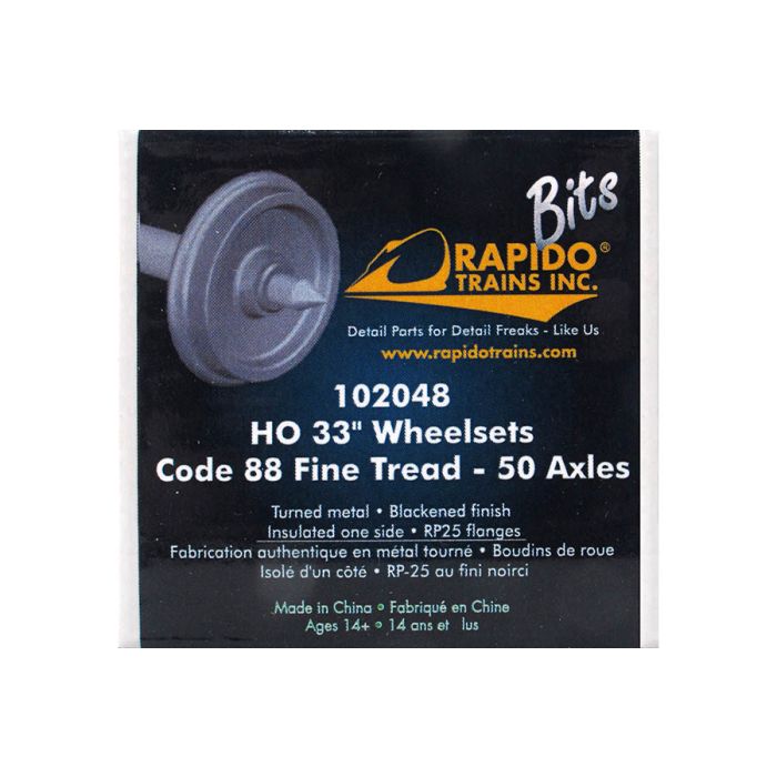 Rapido Trains 102048 HO Scale 33" Code 88 Metal Wheelsets (50 Pack)