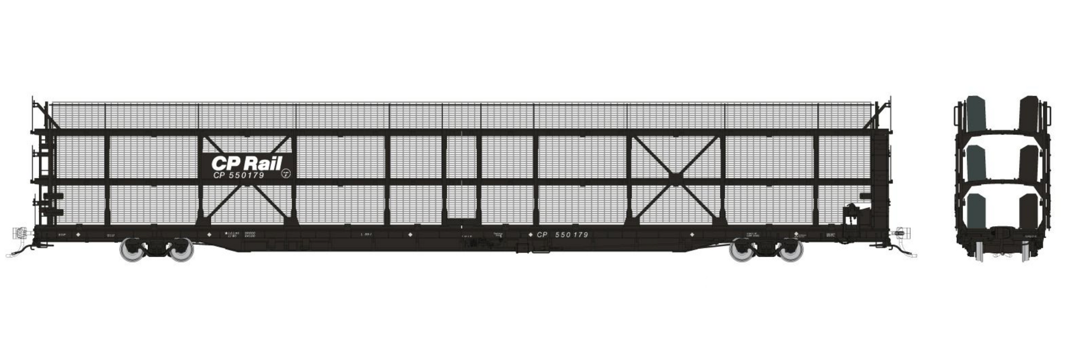 Rapido Trains 1024103 HO NSC 89' Tri-Level Autorack: CP Rail - Black Panel w/ mesh