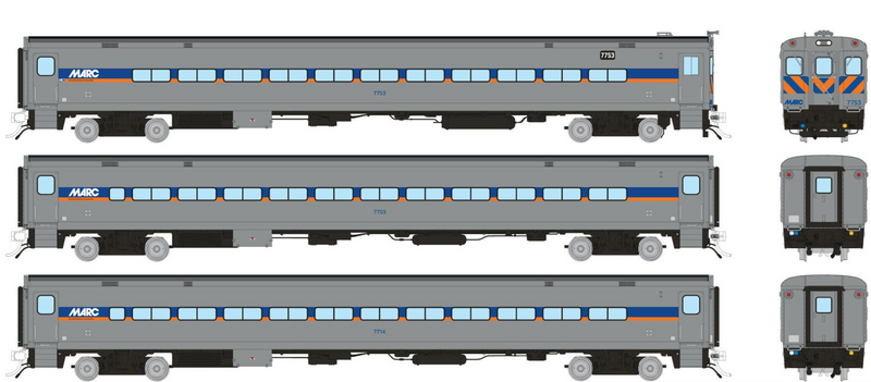 Rapido Trains 1084011 HO Scale Comet Car MARC - Modern Set 2 (Cab 7753 Coaches 7703, 7714)