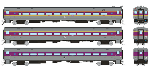 Rapido Trains 1084015 HO Scale Comet Car MBTA - Modern Set 3 (Cab 1637 Coaches 609, 623)
