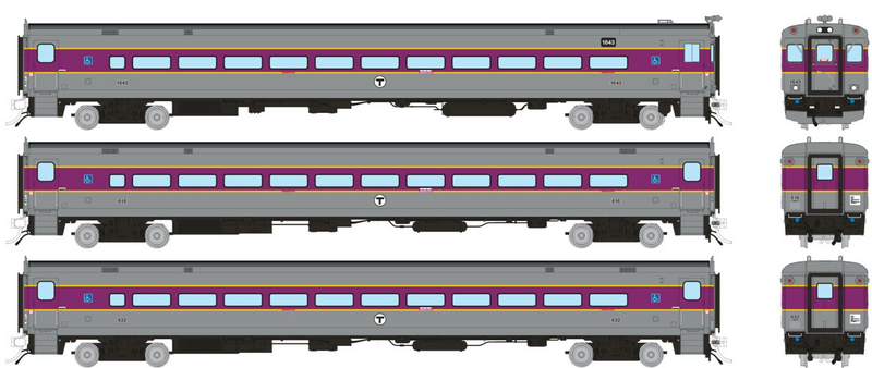 Rapido Trains 1084016 HO Scale Comet Car MBTA - Modern Set 4 (Cab 1643 Coaches 616, 632)
