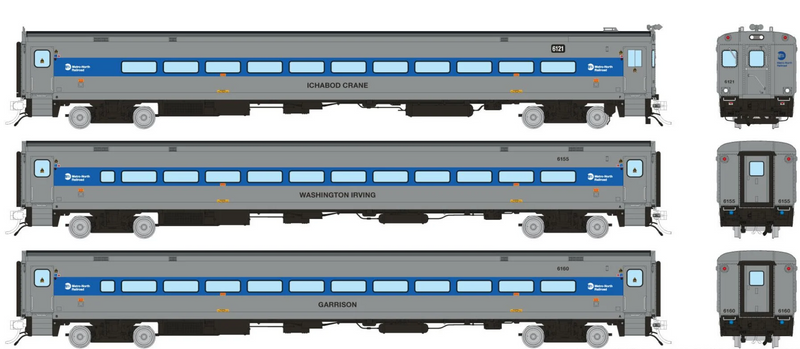 Rapido Trains 1084026 HO Scale Comet Car Metro North - Modern Set 4 (Cab 6121 Coaches 6155, 6160)
