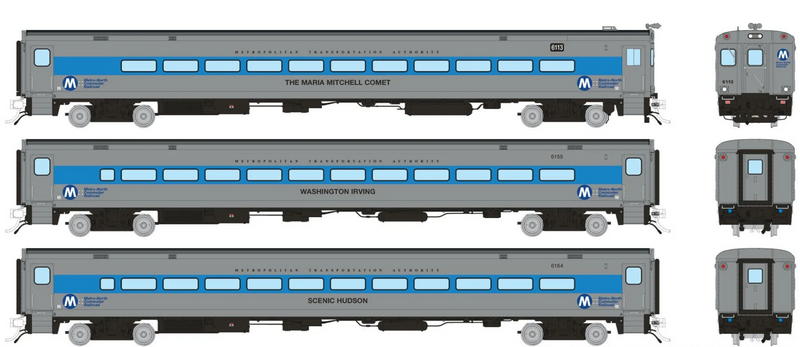 Rapido Trains 1084031 HO Scale Comet Car Metro North - 1990s Scheme Set 1 (Cab 6111 Coaches 6155, 6164)