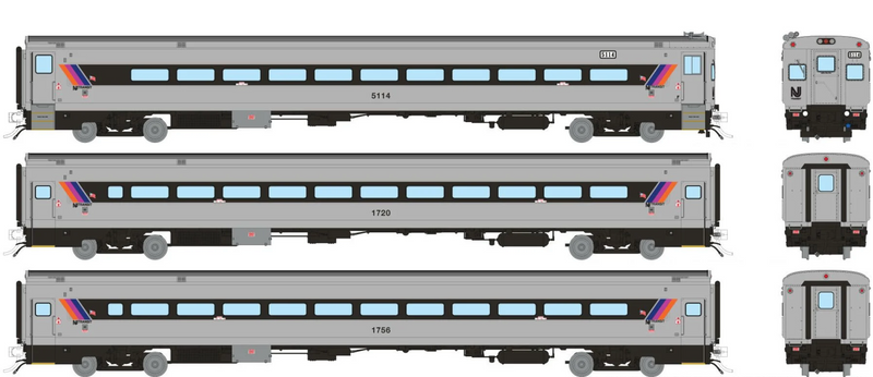 Rapido Trains 1084037 HO Scale Comet I Car NJ Transit - with Ditchlights Set 1 (Cab 5114 Coaches 1720, 1756)