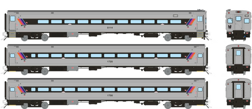 Rapido Trains 1084037 HO Scale Comet I Car NJ Transit - with Ditchlights Set 1 (Cab 5114 Coaches 1720, 1756)