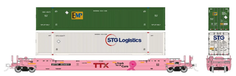 Rapido Trains 1132001 HO Scale 53' Husky-Stack Well Car + Containers TTX "On Track for a Cure" #475412
