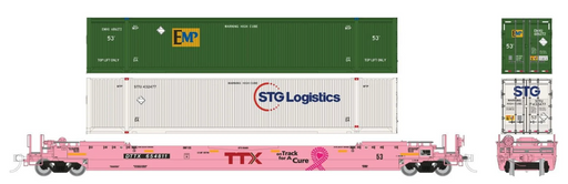 Rapido Trains 1132001 HO Scale 53' Husky-Stack Well Car + Containers TTX "On Track for a Cure" #475412