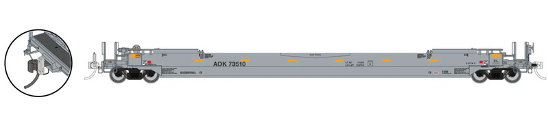 Rapido Trains 1132301 HO Scale 53' Husky-Stack Well Car with EOT Arkansas & Oklahoma AOK 73551