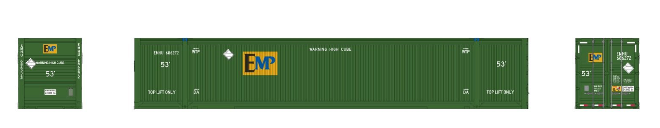 Rapido Trains 1141502 HO Scale 53' Reinforced Container EMP (2 Pack)