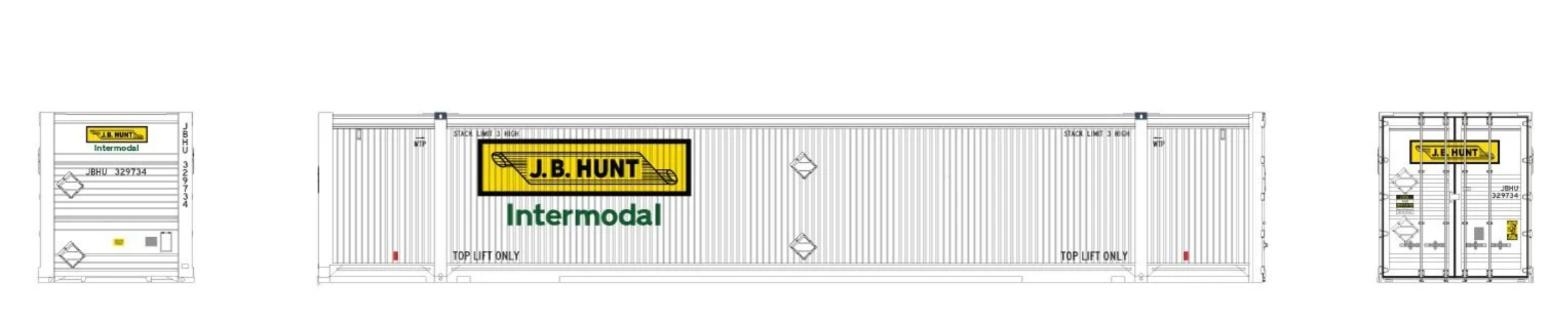 Rapido Trains 1141503 HO Scale 53' Reinforced Container JB Hunt Intermodal (2 Pack)