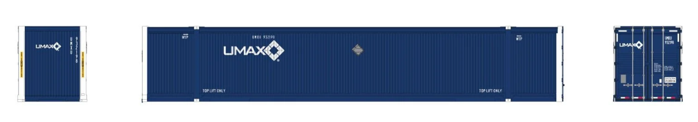 Rapido Trains 1141504 HO Scale 53' Reinforced Container UMAX (2 Pack)