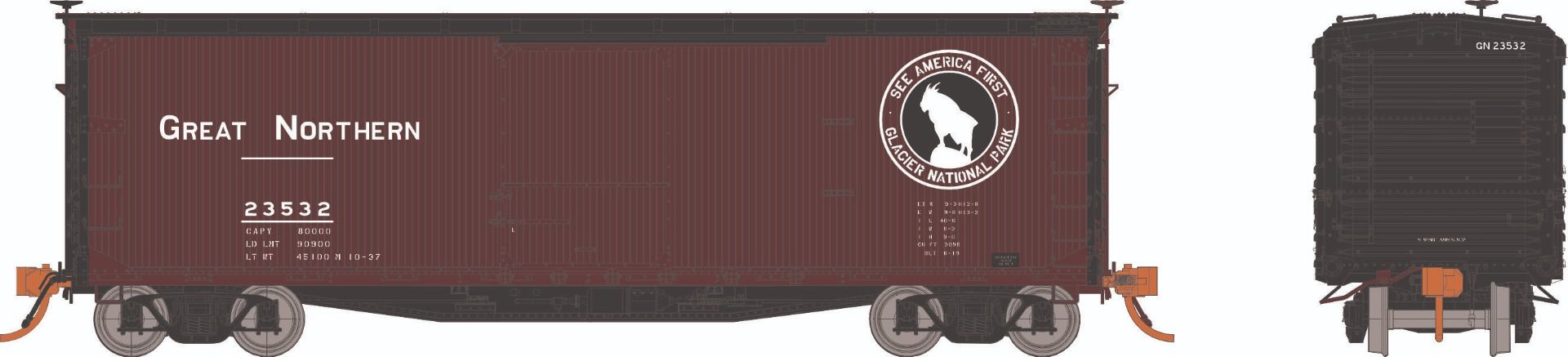 Rapido Trains 130122A HO Scale 40' DS Boxcar Great Northern "See America First" GN #s Vary