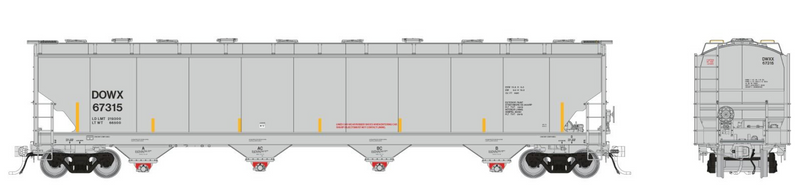 Rapido Trains 136005 HO Trinity 6241cuft Covered Hopper: DOWX (Dow Chemical)