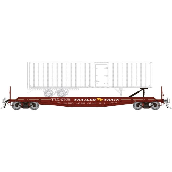 Rapido Trains 138018A HO Scale F30D 50' TOFC Flatcar with Trailer "Late Red" TTX # Varies