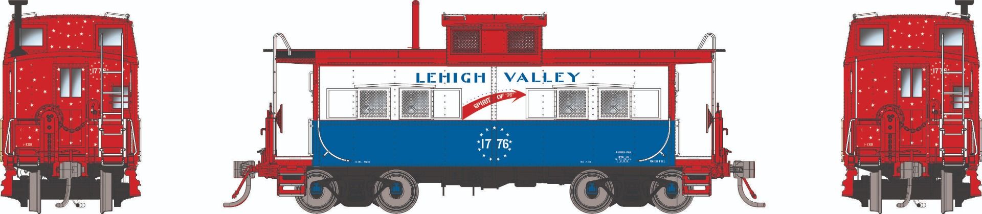 Rapido Trains 144040 HO Scale Northeastern Style Steel Caboose Lehigh Valley "Bicentennial Scheme" LV 1776
